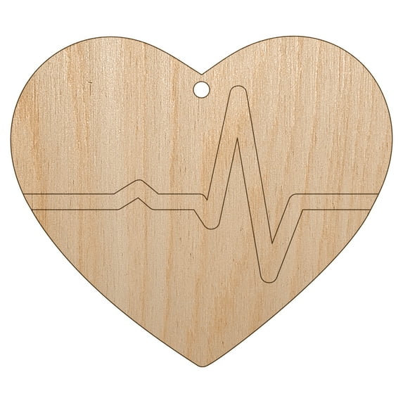 EKG Pulse Heart Beat Wood Holiday Christmas Tree Ornament Unfinished DIY Pre-Drilled Craft