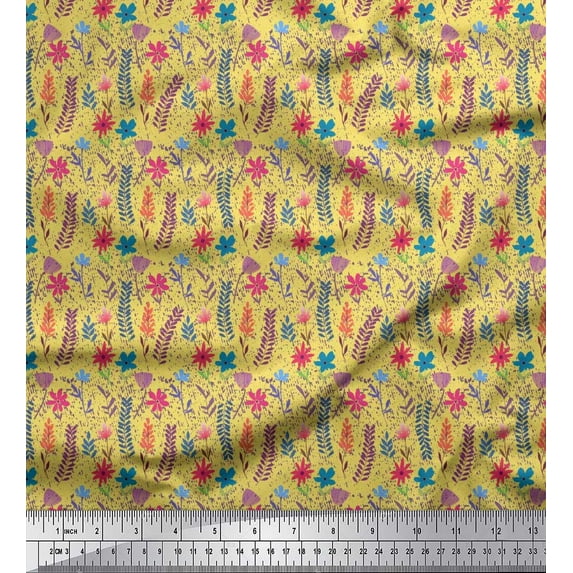 Soimoi Cotton Voile Fabric Leaves & Floral Artistic Print Fabric by The Yard 56 Inch Wide