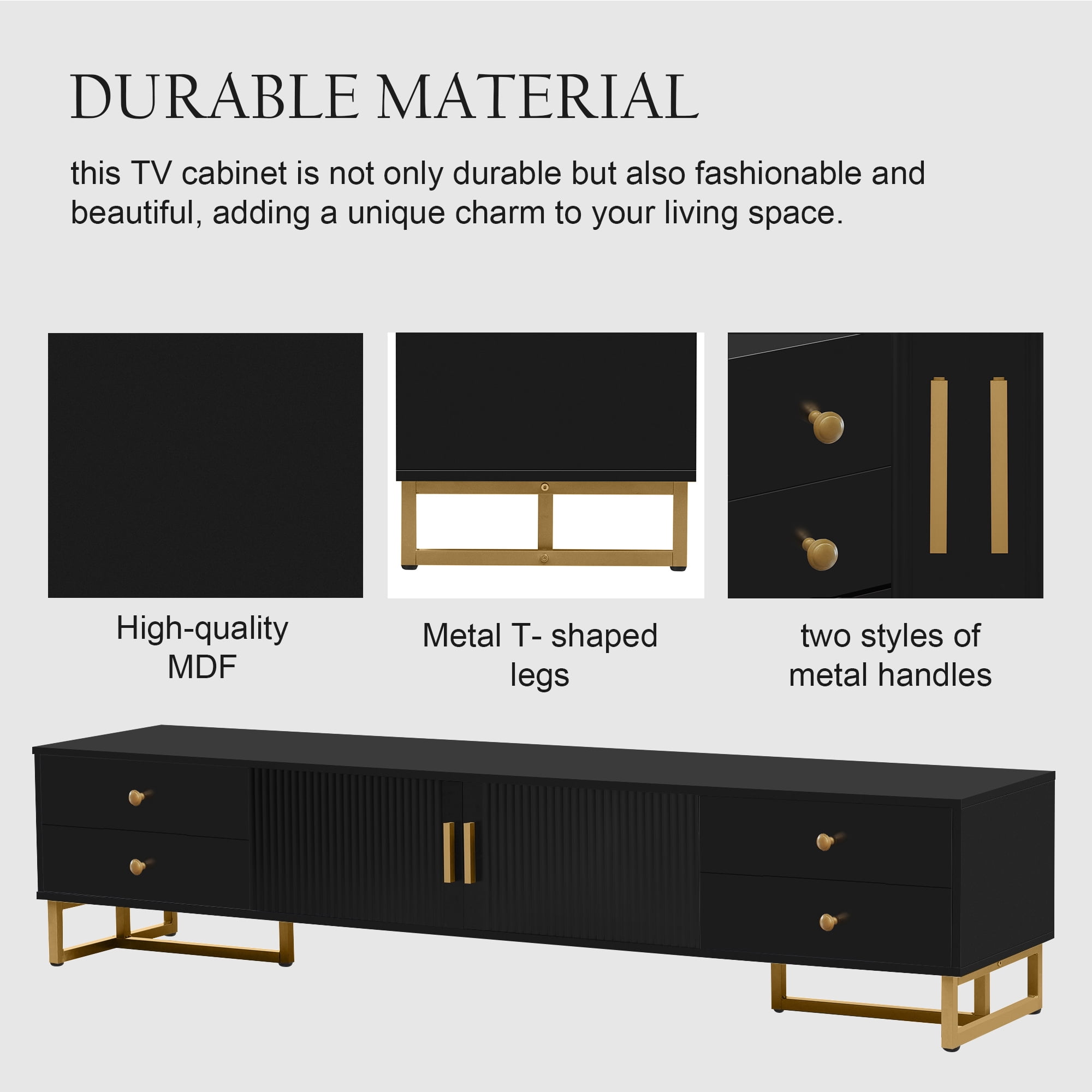 Aukfa 70 inch TV Stand for 65" 75" TV, Entertainment Center with Storage for Living Room, Black
