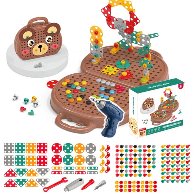 Tignapoo Creative Kids Toolbox Set with Electric Drill - DIY Building & Repair Toy for Early Brain Development, Problem-Solving Skills, and Fun Hands-On Play (Bear or Dog Design)