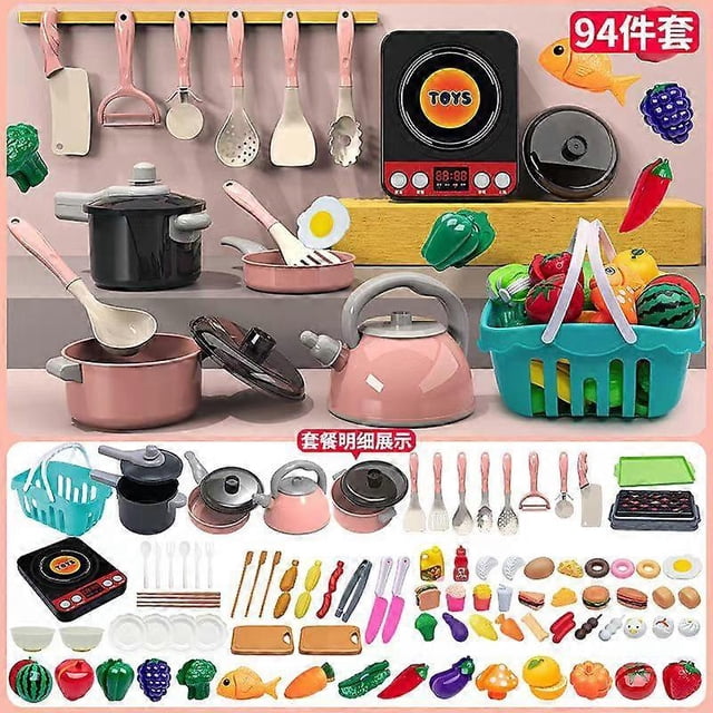 Children Cutting Play Food Toys,Kitchen Pretend Toy Role Play Cutting Fruits Food Toy& Cookware Pot& Pan Set,Kitchenware and Cooking Utensil Education