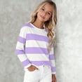 thumbnail image 2 of Ulanda Girl's Long Sleeve T-Shirts Striped Girls Classic Cotton Blend Crewneck Tee Kids Stripes Shirt Soft Everyday Basic Top (Purple, 18-24 Months), 2 of 7