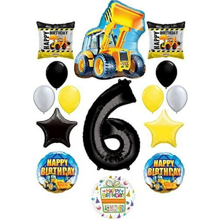 Construction Theme 6th Birthday Party Supplies 14 pc Balloon Bouquet Decorations