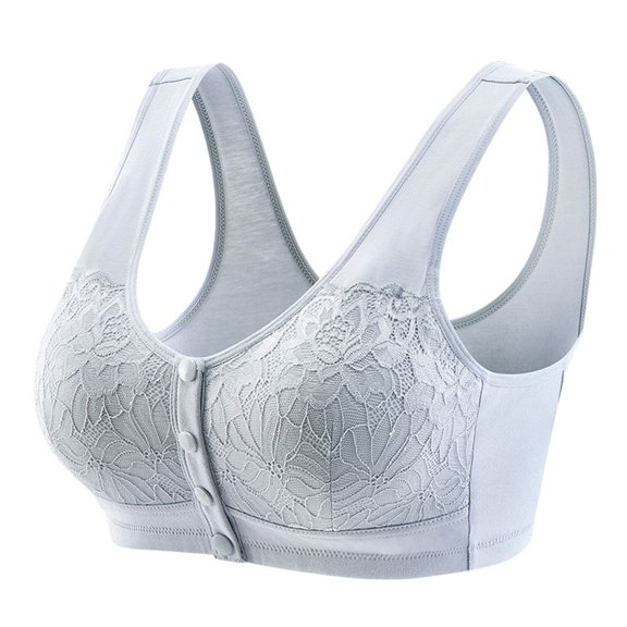 Ltctricy Front Closure Bras for Women No Underwire Lace Full Coverage Cotton Bralettes Comfortable Everyday Bras(Silver,X-Large)