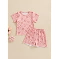 thumbnail image 2 of Bagilaanoe 2pcs Toddler Baby Girl Shorts Set Short Sleeve Flower Print T Shirt Tops + Shorts 6M 12M 18M 24M 3T 4T Kids Casual Summer Clothes, 2 of 7