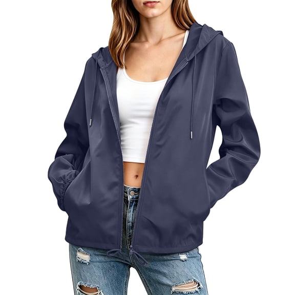 Fengactive Womens Waterproof Rain Jacket Hooded Zip Up Windbreaker Lightweight Outdoor Coat