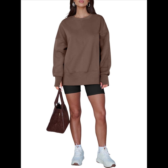 Sudaderas de Gran Tamaño para Mujer, Sudaderas con Capucha de Larga con Abertura para el Pulgar, Camisetas con Abertura Lateral, Tops Estilo Y2K Marrón XL