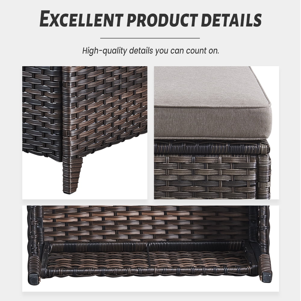 POCASSY 7PCS Outdoor Furniture Set with Firepit Table, Brown Wicker Outdoor Conversation Set with Patio Sectional Sofa Patio Swivel Chairs and Propane Firepit for Deck Porch Garden - Gray