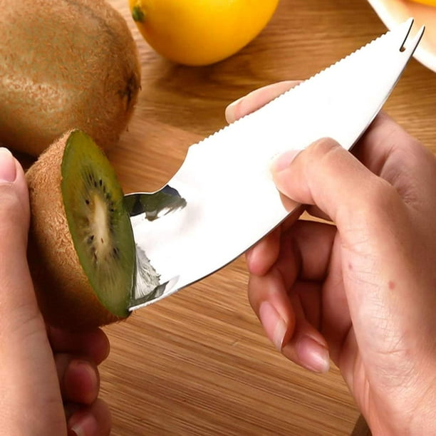 ShenMo Kiwi cuillère ensemble de 2 pièces, couteau d'avocat réutilisable 2  en 1, couteau en acier inoxydable pour pomme, pamplemousse, papaye, orange  (argent) 