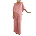 thumbnail image 2 of Riforla Women's Festive Elegant 2 Piece Pants Suit Shirt and High Waist Pants Suit Large Sizes Tulle Evening Suit Sets Two Piece Outfit Set Mother of The Bride Suit Pants Sets Pink M, 2 of 5