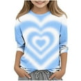 thumbnail image 2 of Girls Graphic Tee 3/4 Sleeve Gradient Heart Blue, 3-11Y Soft Stretch Relaxed Fit Crew Neck Casual Tee for Girls,Size 3 T, 2 of 5