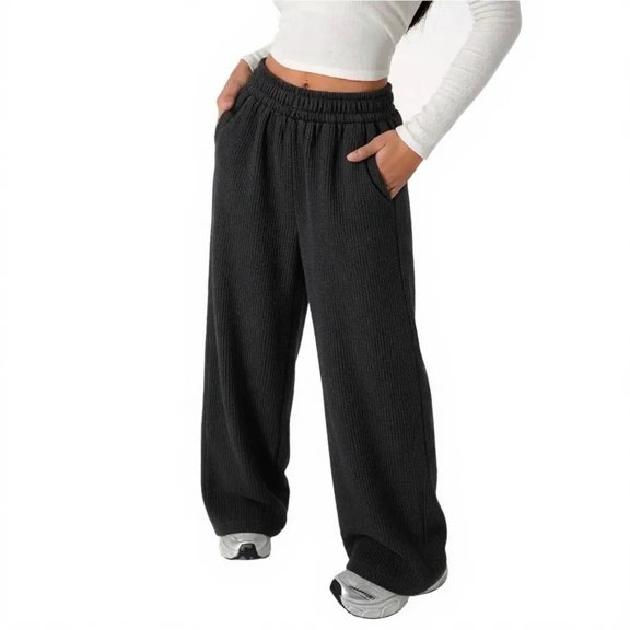 ZHOGXU Classic High Elastic Waist Solid Color Wide Leg Jogger Kids Girls Pants With Pocket All Season Suitable