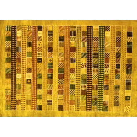 Ahgly Company Machine Washable Indoor Rectangle Abstract Yellow Contemporary Area Rugs, 2' x 3'