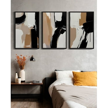Drsoum Large Black Abstract Wall Art 24x36in3pcs Black Framed Modern Minimalist Painting Decor Graffiti Artwork