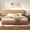 Brown, variant on VIPLOV King Size Boucle Bed Frame, Cloud Upholstered Platform Bed with Height Adjustable Headboard & Soft Rounded Corners, No Noise Free, Easy Assembly,Beige