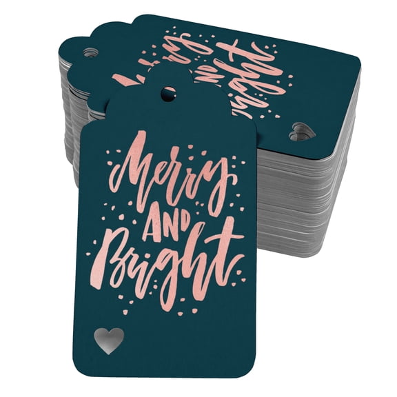 Inkdotpot Pack Of 100 Real Rose Gold Foil Paper Tags Merry And Bright Christmas Favor Hang Tags