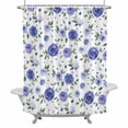 thumbnail image 2 of Farmhouse Flower Shower Curtain for Bathroom Decor, Blue Floral Leaf Country Simple Texture Waterproof Fabric Shower Curtain, 54"x78" Set with 12 Hooks, 2 of 9