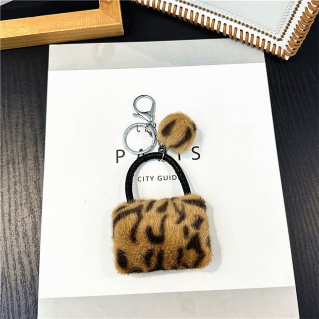 Llavero con estampado de leopardo para bolso, colgante creativo de peluche de dibujos animados para estudiantes, llavero para coche, colgante de bola de piel, accesorios