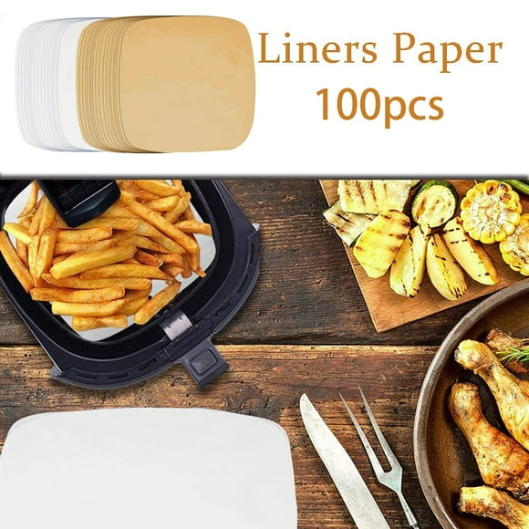 Xihbxyly Papel Antiadherente para Freidora, Apto para Alimentos y Sin Cera, Resistente Al Calor Hasta 230 °C, Fácil de Limpiar, Perfecto para Freidoras de Aire y Moldes para Pasteles, 100 Hojas, Tama