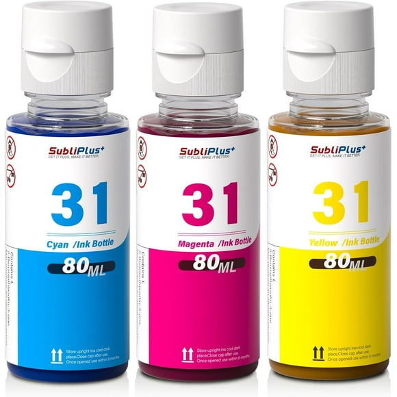 UTAH-31 Cyan Magenta Yellow Ink Bottle Set Compatible Replacement for HP Smart Tank Printer 6001 7602 5101 5000 7301 5102 757 7601 7601 755 6002 7302Ink Refill, Smart Tank Plus 651 551 Ink Refill