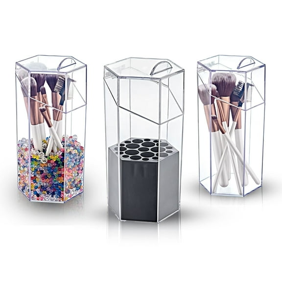 Boxup Makeup Brush Organizer - Brushes and Cosmetics Makeup Organizer Clear Cosmetic Case with Removable Holder Inside For Vanity