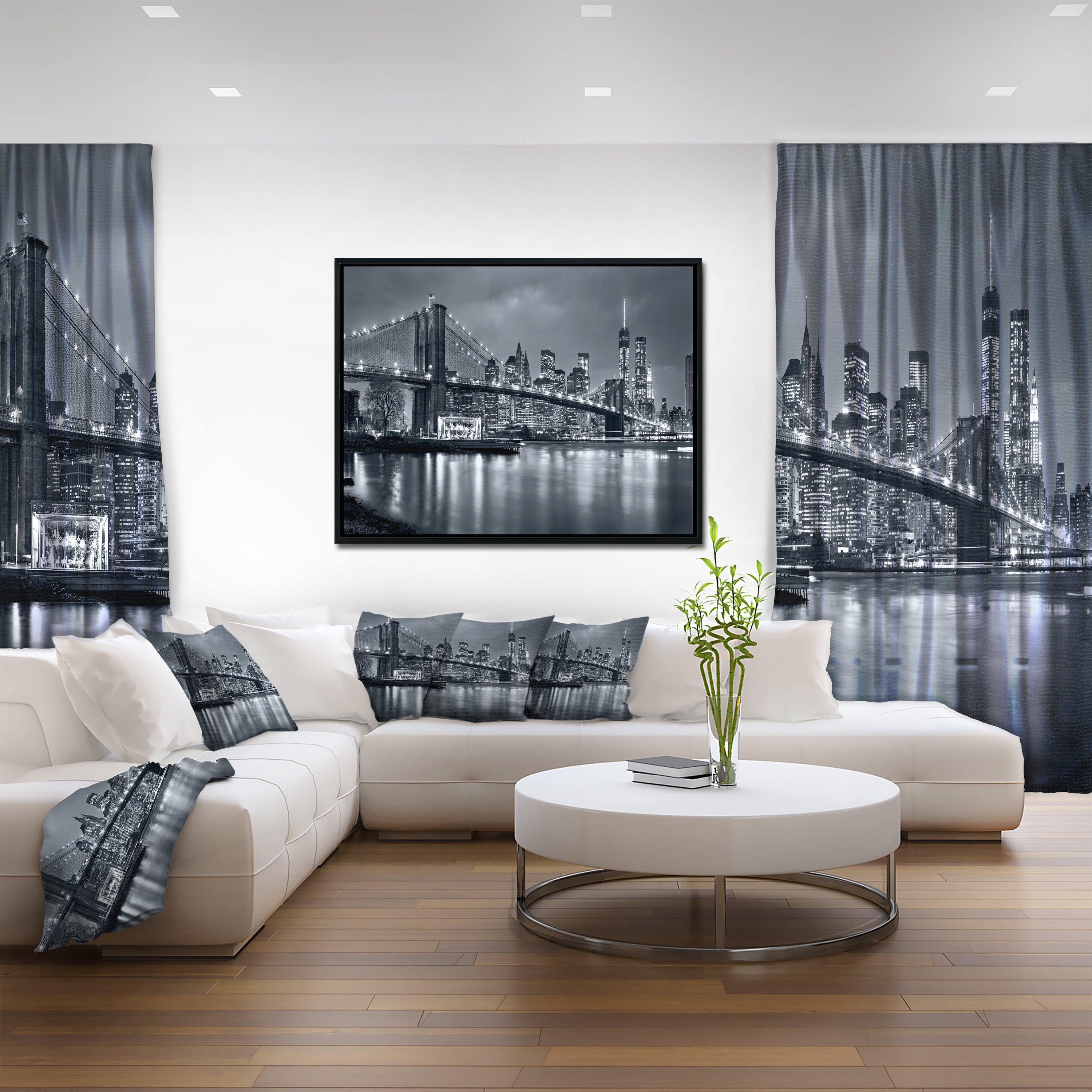Design Art Panorama New York City at Night Framed Canvas Art Print