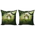 thumbnail image 1 of Ambesonne Antique Throw Pillow Cover 2 Pack, Fantasy Door in Forest View, 18", Pale Green and Green, 1 of 2