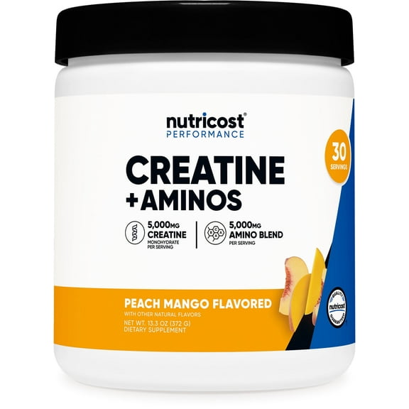 Nutricost Creatine   Aminos 30 Servings (Peach Mango Flavored) - 5,000mg Creatine Monohydrate   5000mg Amino BCAA Blend Per Serving
