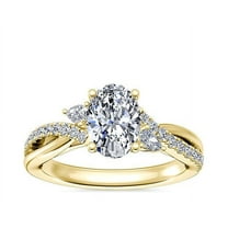 0.85 Ct Brilliant Oval Cut Natural Diamond Oval Solitaire with Accents Engagement Ring for her Solid 18K Yellow Gold Size 5.5