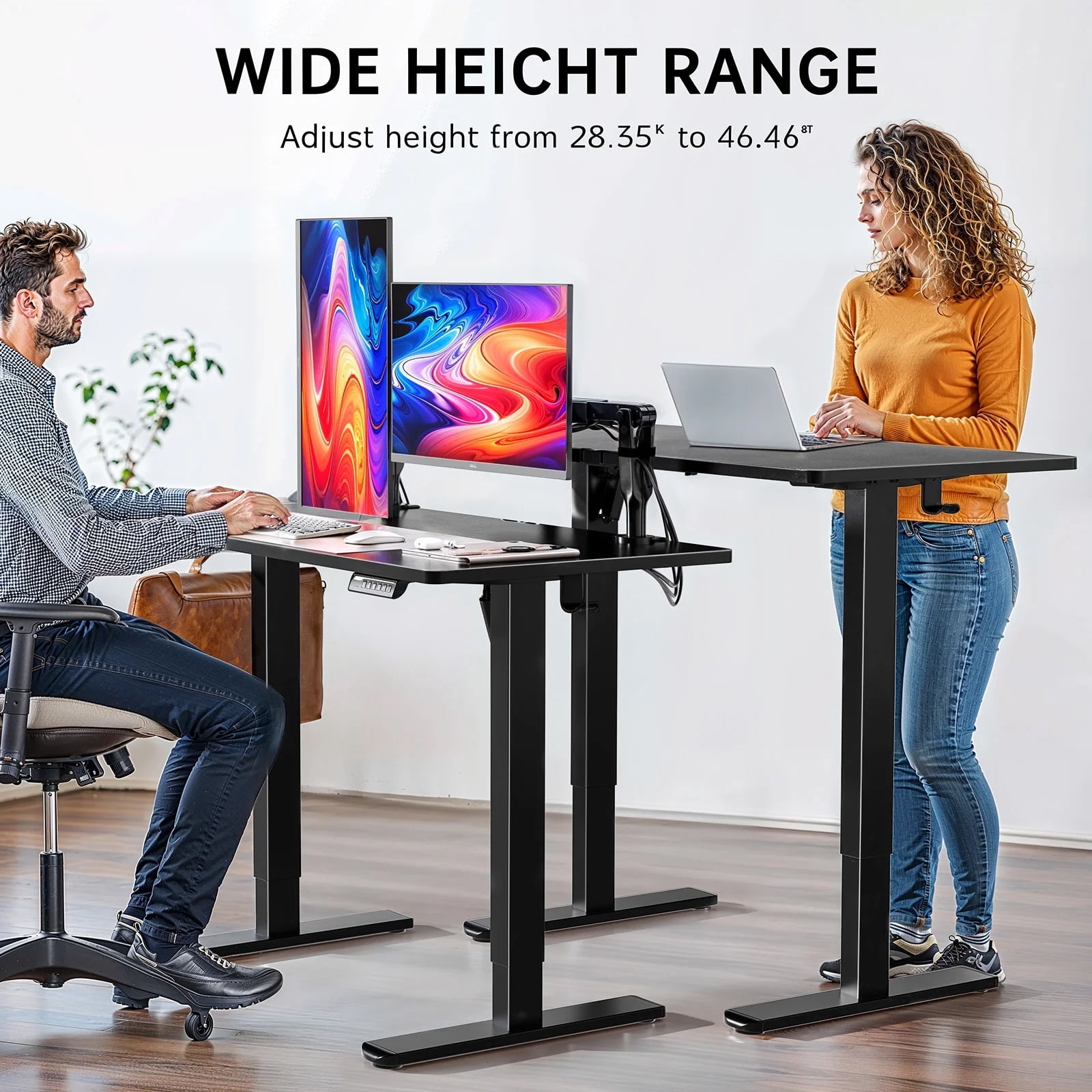CHITOOMA 48" x 24" Electric Standing Desk with 4 Memory Preset Heights, Height Adjustable Sit Stand up Desk with Headphone Hook for Home Office, Black