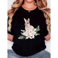 thumbnail image 1 of Camiseta para mujer Suave de veranoWomen'S T-Shirt, Directional Easter "Oil Painting Feeling White Flower Rabbit" Print, Retro Minimalist Fashion, Round Neck, Casual Comfort, Sports Short Sleeve T-S, 1 of 7