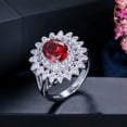 thumbnail image 2 of Silver Plated Cubic Zirconia Red Stone Flower Ring for Women Fashion CZ Jewelry, 2 of 9