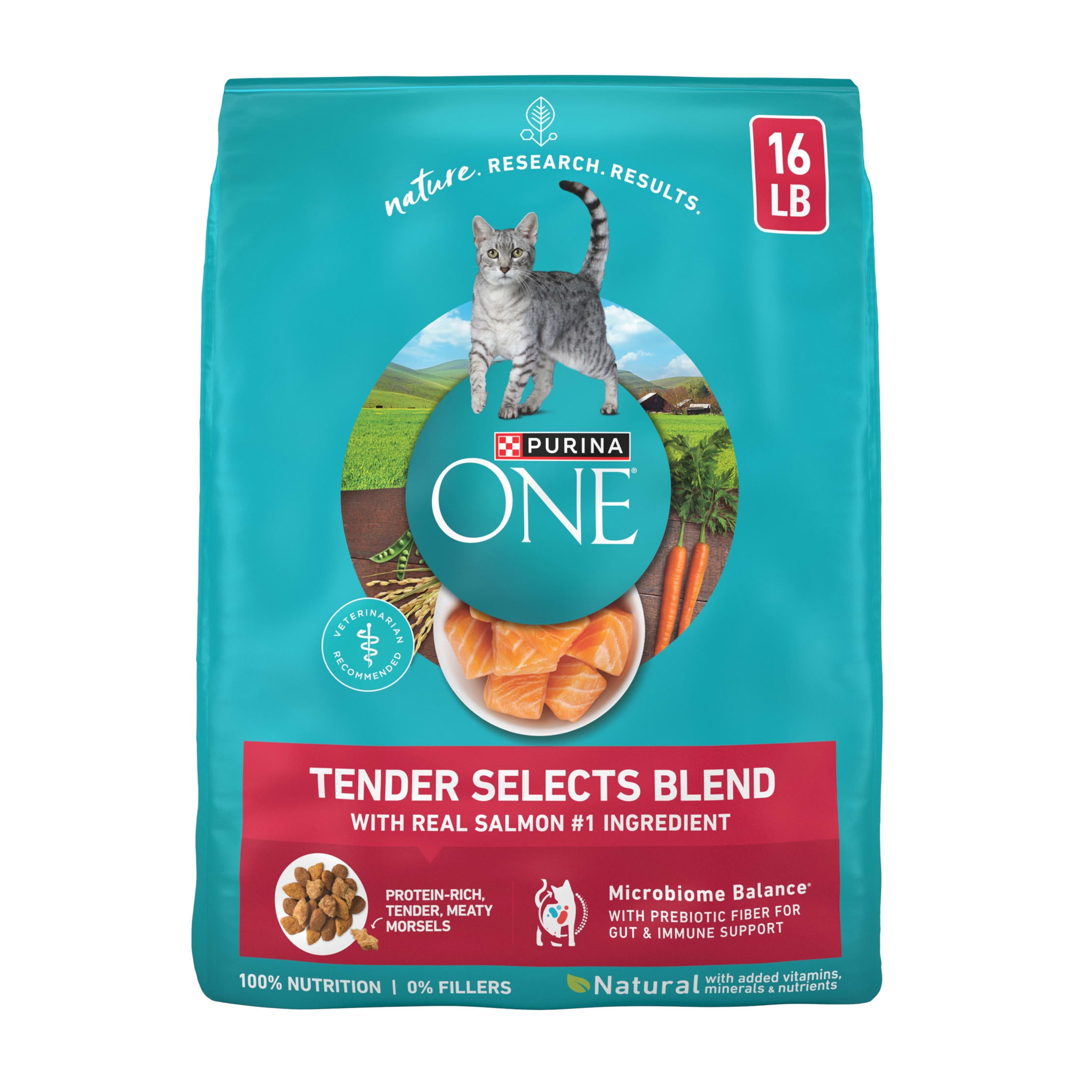 (2 pack) Purina ONE Tender Select Blends Dry Cat Food, Salmon, 16 lb Bag