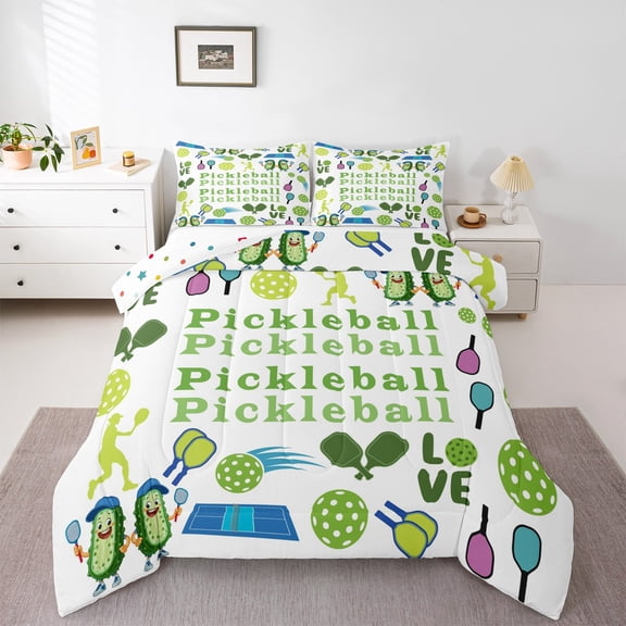 Manfei Pickleball Bedding Twin Comforter Set,Sport Theme Down Comforter,Green Bitter Melon Bedding Sets Twin with Comforter For Girls Boys,Super Cozy Room Decor Reversible,2 Pieces