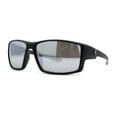 thumbnail image 2 of Mens Color Mirror Rectangle Wrap Plastic Sport Sunglasses Matte Black Silver Mirror, 2 of 4