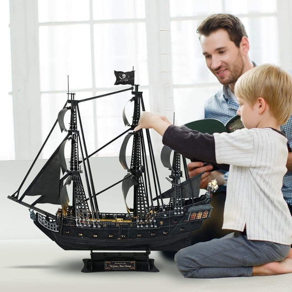 3D Puzzles for Adults - Led Pirate Ship Queen Anne's Revenge - Large 27'' Sailboat Puzzles - Desk Decor, Anniversary, Christmas Easter Teacher Appreciation Gifts