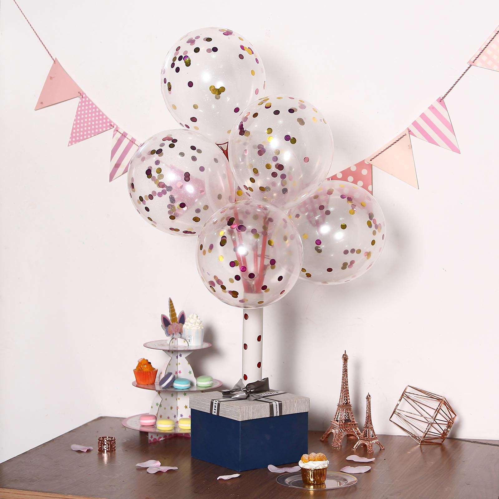 Efavormart 10 Pack 12" Clear Confetti Balloons Party Balloons Filled With Pink Confetti Dots