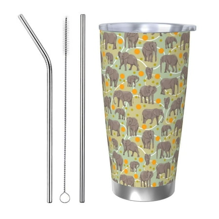 

Qekee African bush elephant Print 20OZ Car Cup Stainless Steel Vacuum Insulated Tumbler Tumbler Cup With Lid And Straw Travel Coffee Mug-Straw Three-piece Set