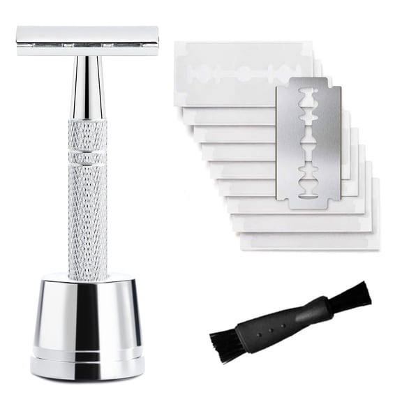 Double Edge Safety Razor for Women, with 10 pcs Safety Razor Blades Single Blade Razor Reusable Travel Essentials Women Razor