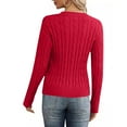 thumbnail image 6 of Zedker Women'S Solid Color Casual Crewneck Long Sleeve Cable Knitted Sweaters, Comfy Breathable Ribber Cuffs Pullover Fall Tops,Red,S, 6 of 7