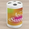 thumbnail image 1 of Hello Summer Ceramic Toothbrush Holder, Colorful Colors Abstract Backdrop Typographic Concept, Decorative Versatile Countertop for Bathroom, 4.5" X 2.7", Hot Pink Marigold, 1 of 4