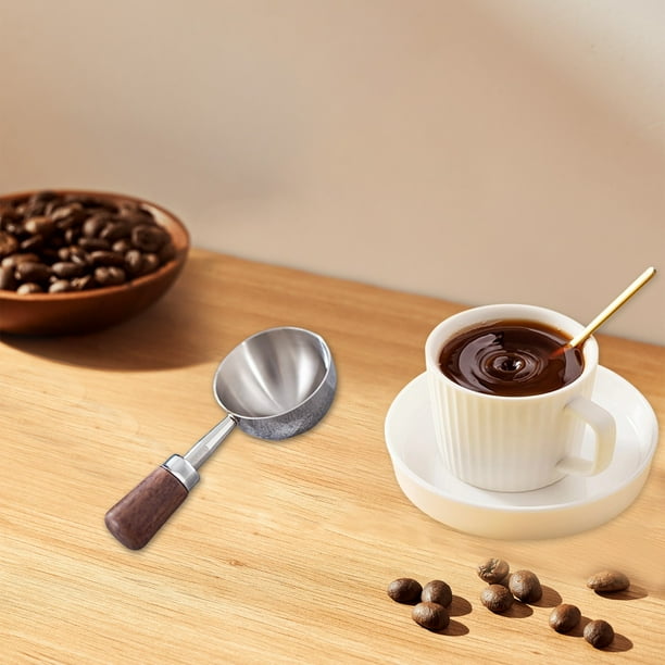 Cuchara medidora de café con mango de madera de acero inoxidable, cuchara para té, cuchara medidora para hornear, cuchara medidora para leche en polvo, cuchara auxiliar para alimentos, cuchara medidor