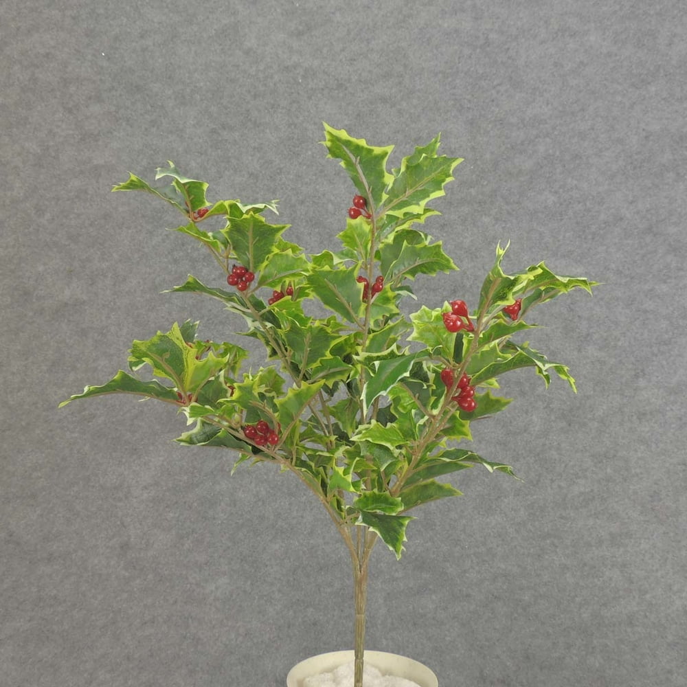 1 Pc, 16 Inch Artificial Weatherproof Variegated Holly Bush (8 Stems