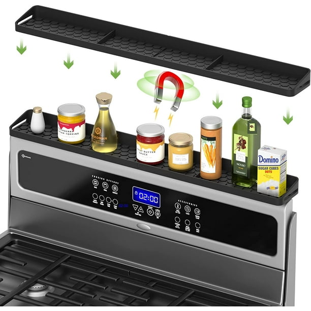 Stove Top Shelf 30 Inch , Silicone Spice Rack Organizer for Kitchen Stove Oven Storage