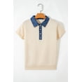 thumbnail image 3 of Men's Jet Stream Patchwork Polo Sweater – Casual Short Sleeve Denim Knit for Summer, XL, 3 of 11