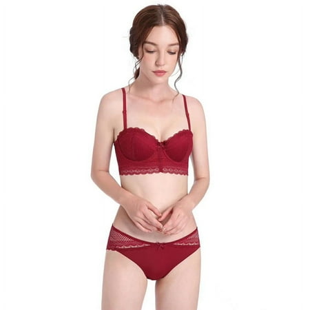 HHH Summer French Lace Bra Girl Size Soft Underwire Push up Removable Double-Shoulder Strap Sexy Lingerie Set
