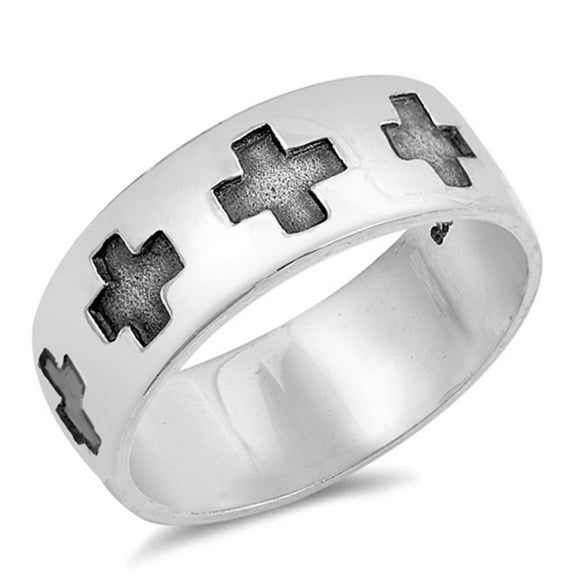 Eternity Greek Cross Wide Stamped Ring .925 Sterling Silver Band Jewelry Female Male Unisex Size 11