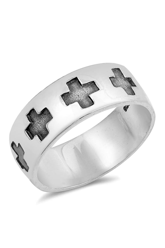 Eternity Greek Cross Wide Stamped Ring .925 Sterling Silver Band Jewelry Female Male Unisex Size 9