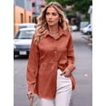 thumbnail image 4 of Womens Casual Collared Blouse Loose Fit Long Sleeve Button Down Seersucker Shirt Tops Orange Color S, 4 of 7