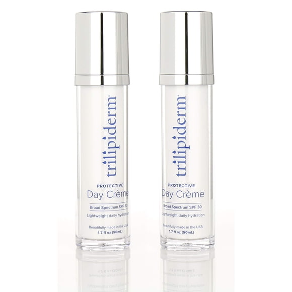 Trilipiderm Protective Day Crme Broad Spectrum SPF 30 - 2-PACK - Protector solar hidratante ligero de rápida absorción Compatible con TSA Botellas de bomba sin aire de 1.7 onzas